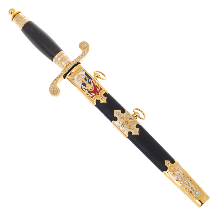 Souvenir dirk "Sea anchor" with blue cubic zirconia, Zlatoust