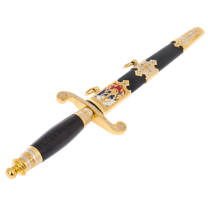 Souvenir dirk "Sea anchor" with blue cubic zirconia, Zlatoust