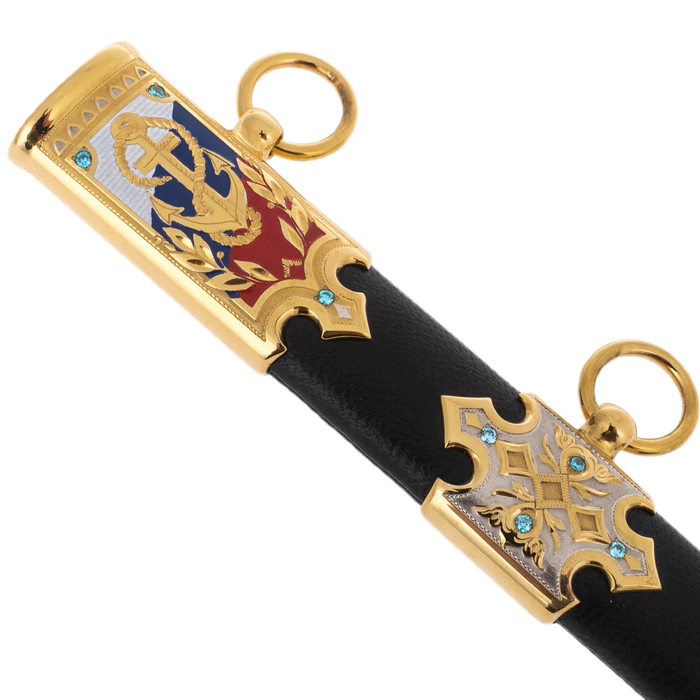 Souvenir dirk "Sea anchor" with blue cubic zirconia, Zlatoust