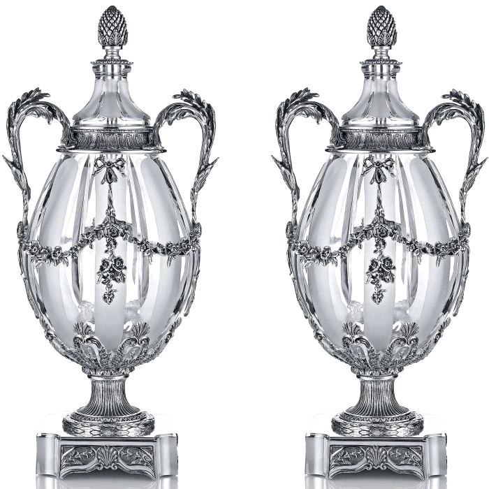 Pair of crystal vases "Pear" with silver plating