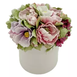 Сувенир из фарфора "Букет Совершенство - Пион и магнолия" в подарочной коробке