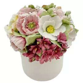 Сувенир из фарфора "Букет Совершенство - Пион и магнолия" в подарочной коробке