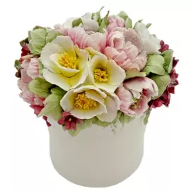 Сувенир из фарфора "Букет Совершенство - Пион и магнолия" в подарочной коробке