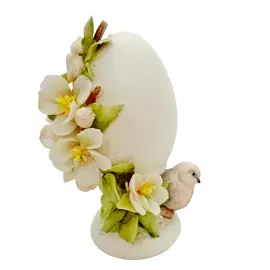 Souvenir porcelain egg "White apple tree and a bird"