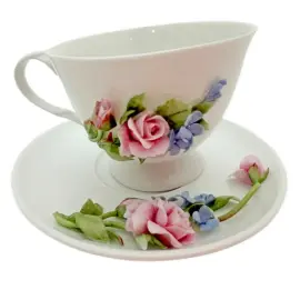 Чайная пара из фарфора "Роза незабудка"