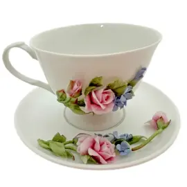 Чайная пара из фарфора "Роза незабудка"