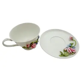 Чайная пара из фарфора "Роза незабудка"
