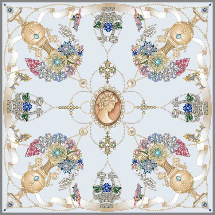 Silk handkerchief "Vintage grotesque" blue