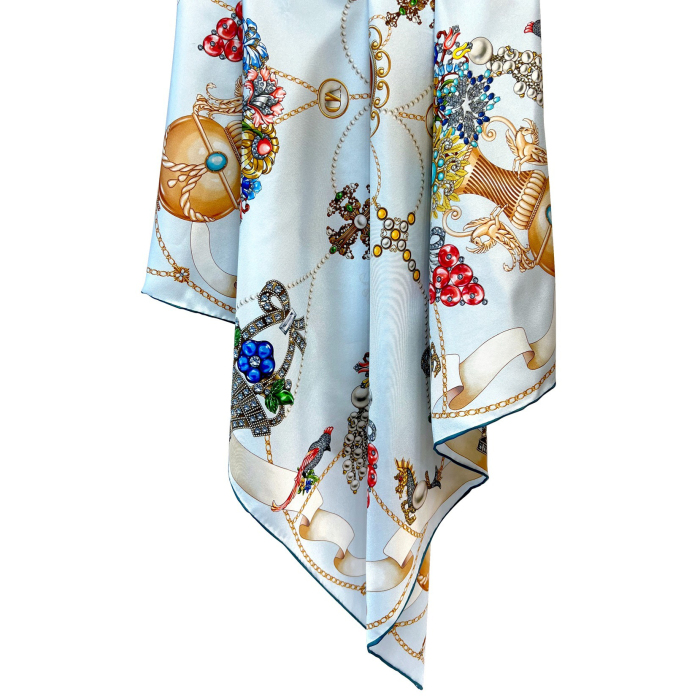 Silk handkerchief "Vintage grotesque" blue