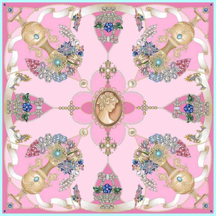 Silk handkerchief "Vintage grotesque" pink