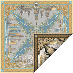 Silk shawl "United Arab Emirates – Russia" blue