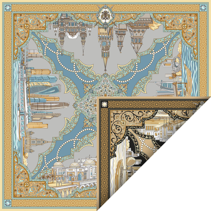 Silk shawl "United Arab Emirates – Russia" blue