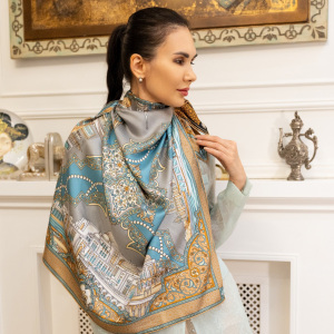 Silk shawl "United Arab Emirates – Russia" blue
