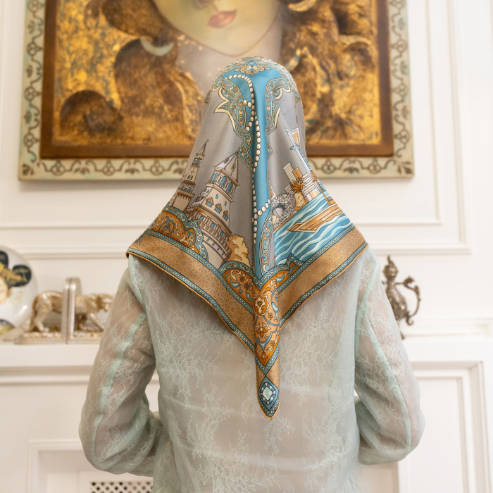 Silk shawl "United Arab Emirates – Russia" blue
