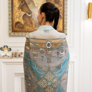 Silk shawl "United Arab Emirates – Russia" blue