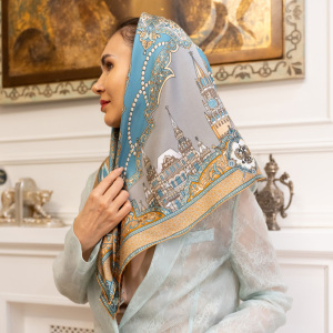 Silk shawl "United Arab Emirates – Russia" blue