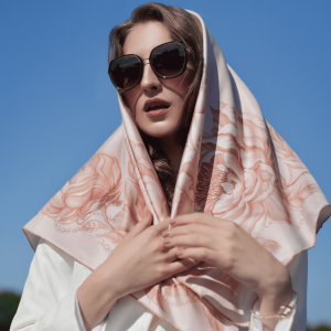 Silk shawl "Peonies" latte