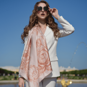 Silk shawl "Peonies" latte