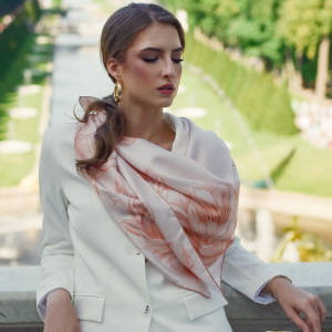 Silk shawl "Peonies" latte