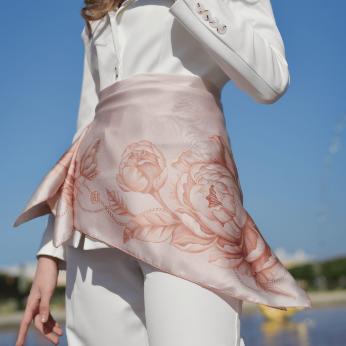 Silk shawl "Peonies" latte