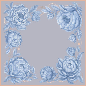 Silk handkerchief "Peonies" blue haze