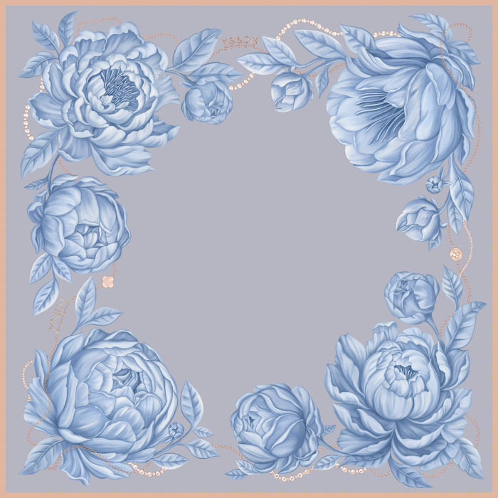 Silk handkerchief "Peonies" blue haze