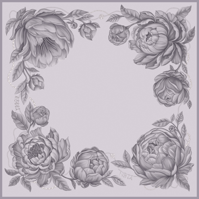 Silk handkerchief "Peonies" grey veil