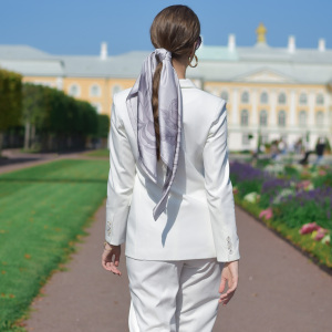 Silk handkerchief "Peonies" grey veil