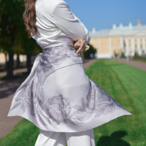Silk handkerchief "Peonies" grey veil