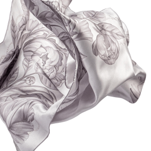 Silk handkerchief "Peonies" grey veil