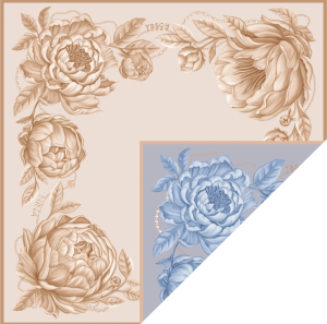 Silk shawl "Peonies" latte / blue haze
