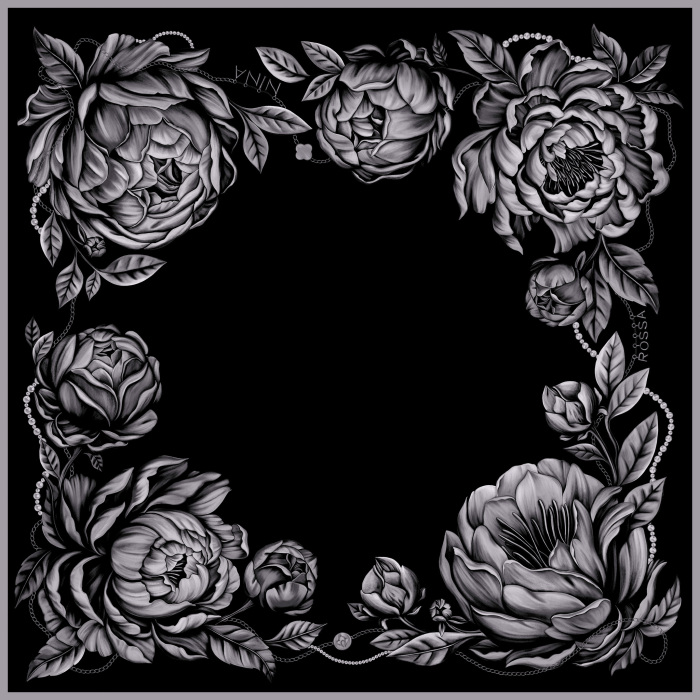 Silk handkerchief "Peonies" black