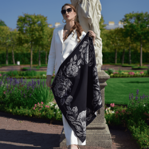 Silk handkerchief "Peonies" black