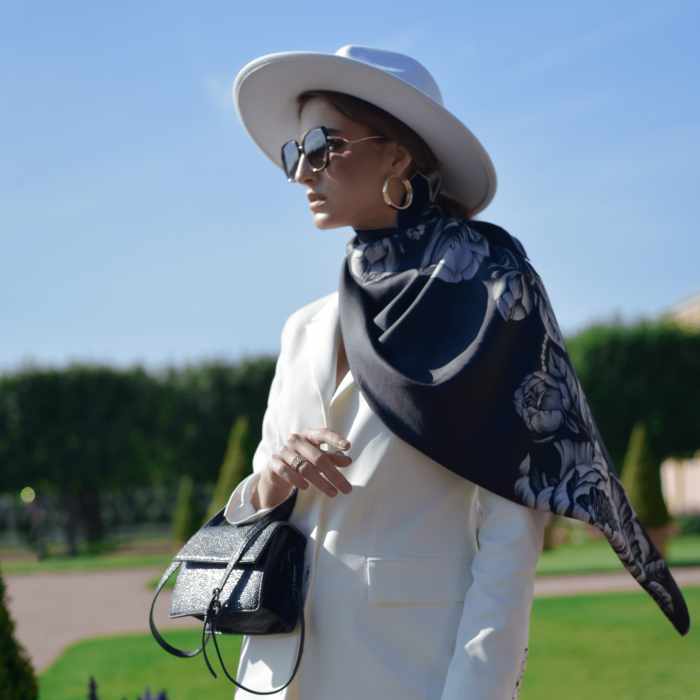 Silk handkerchief "Peonies" black