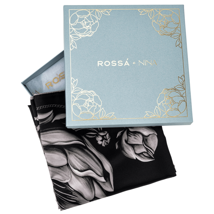 Silk handkerchief "Peonies" black