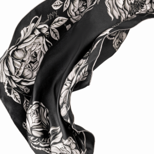 Silk handkerchief "Peonies" black