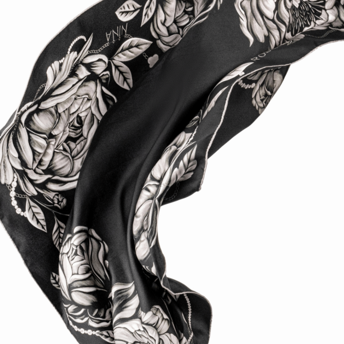 Silk handkerchief "Peonies" black