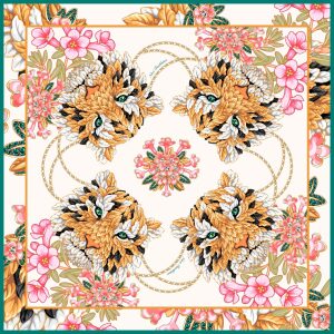 Silk handkerchief "Precious tigers" white