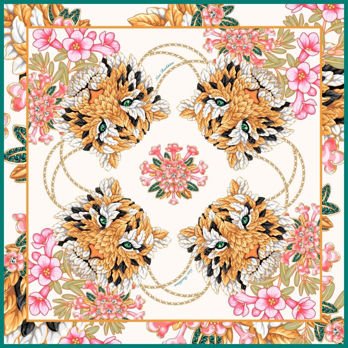 Silk handkerchief "Precious tigers" white