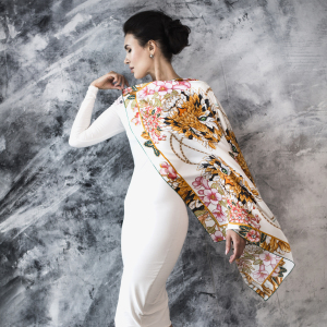 Silk handkerchief "Precious tigers" white