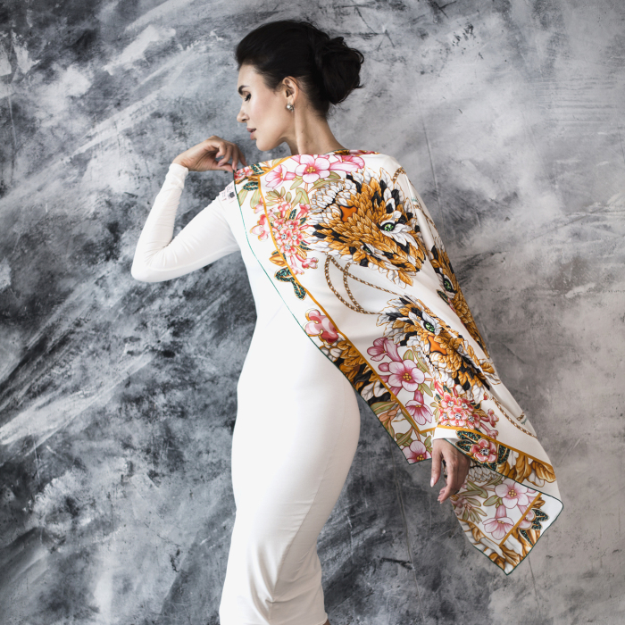 Silk handkerchief "Precious tigers" white