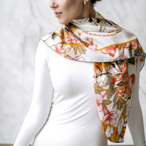 Silk handkerchief "Precious tigers" white