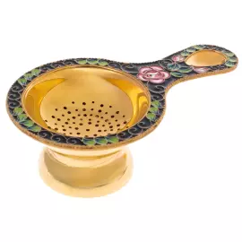 Ситечко для чая из серебра "Розочка" с позолотой