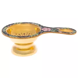 Ситечко для чая из серебра "Розочка" с позолотой