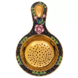 Ситечко для чая из серебра "Розочка" с позолотой