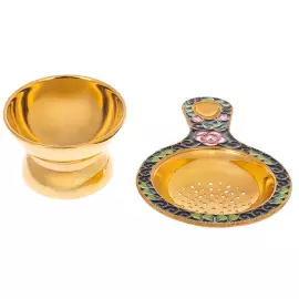 Ситечко для чая из серебра "Розочка" с позолотой