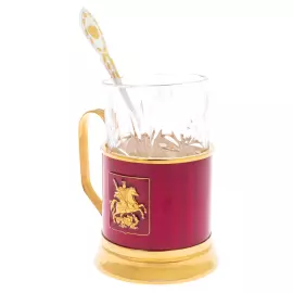 Подстаканник из серебра "Герб Москвы" с эмалью и позолотой