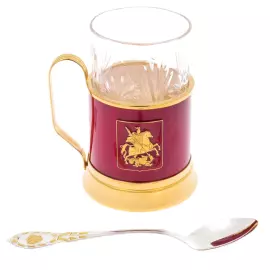 Подстаканник из серебра "Герб Москвы" с эмалью и позолотой