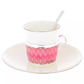 Кофейная пара из серебра и фарфора "Букет" на 1 персону, розовый