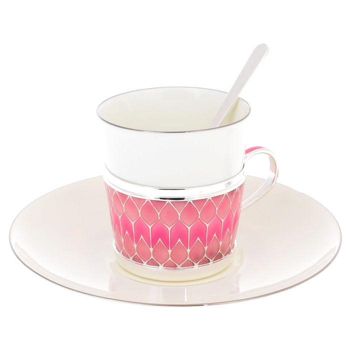 Silver and porcelain coffee pair "Bouquet" for 1 person, pink